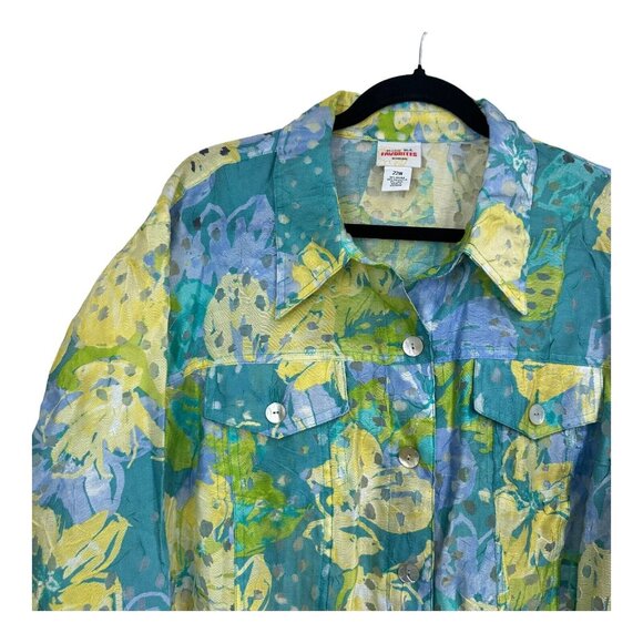 Ruby Rd. Favorites Women SZ 22W Burnout Blue Floral Jacket Top Adj Sleeve - Picture 2 of 10